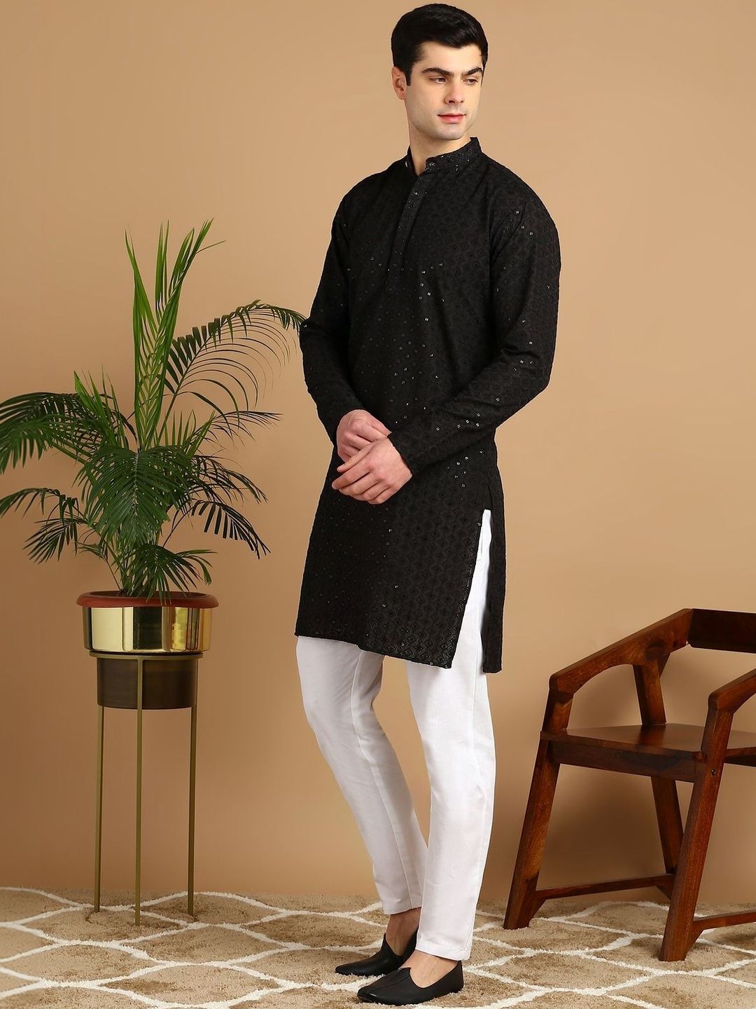 Anouk Mirage Men Ethnic Motifs Embroidered Regular Thread Work Pure Cotton Kurta with Pyjamas-picture-29