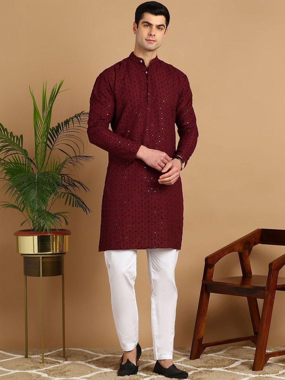 Anouk Mirage Men Ethnic Motifs Embroidered Regular Thread Work Pure Cotton Kurta with Pyjamas-picture-30