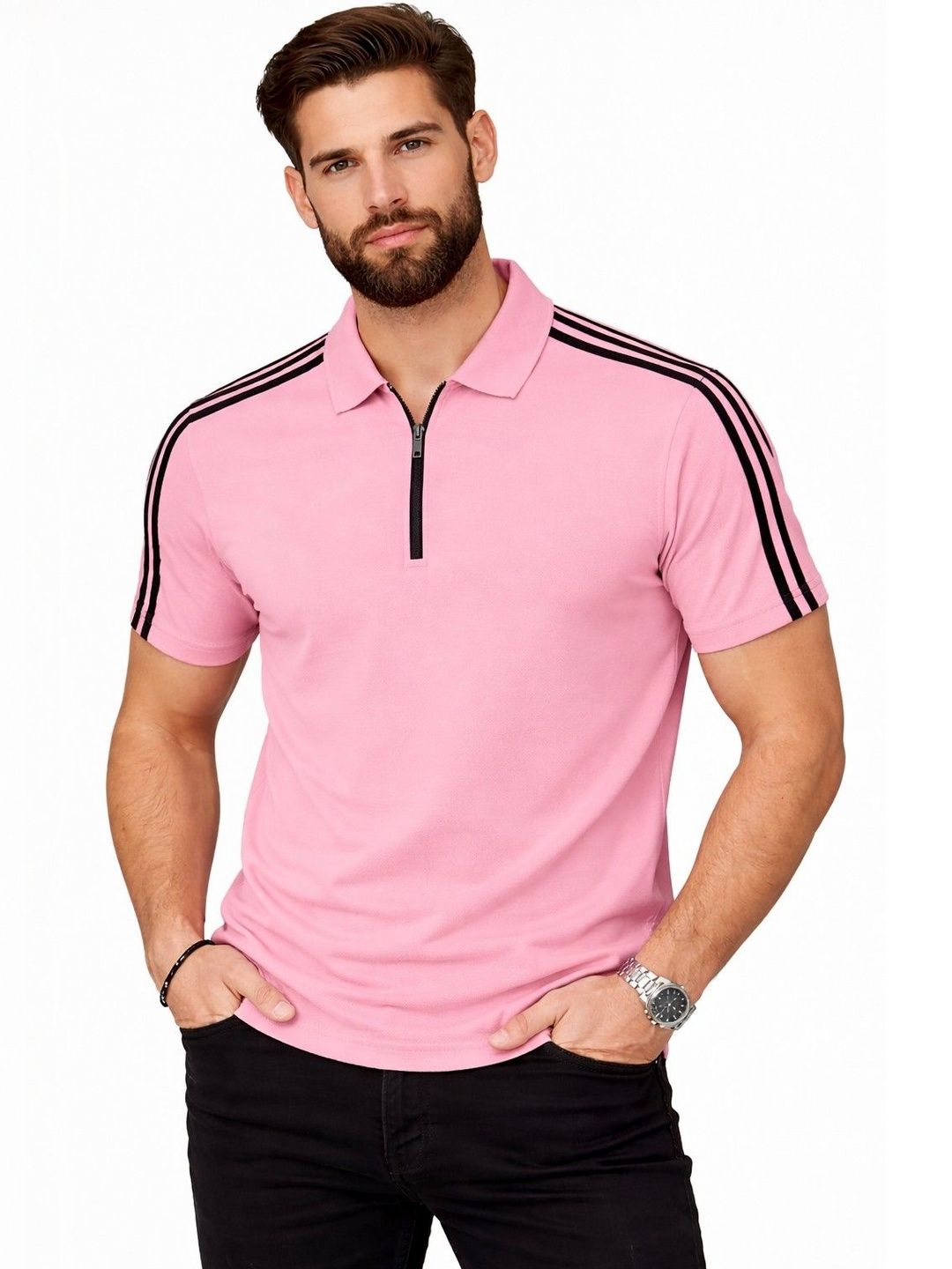 Organic Chics Men 2 Colourblocked Polo Collar Dri-FIT Slim Fit T-shirt-picture-43