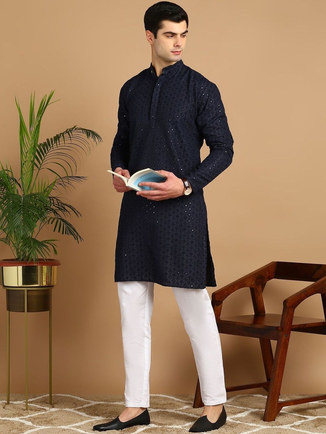 Anouk Mirage Men Ethnic Motifs Embroidered Regular Thread Work Pure Cotton Kurta with Trousers-picture-50
