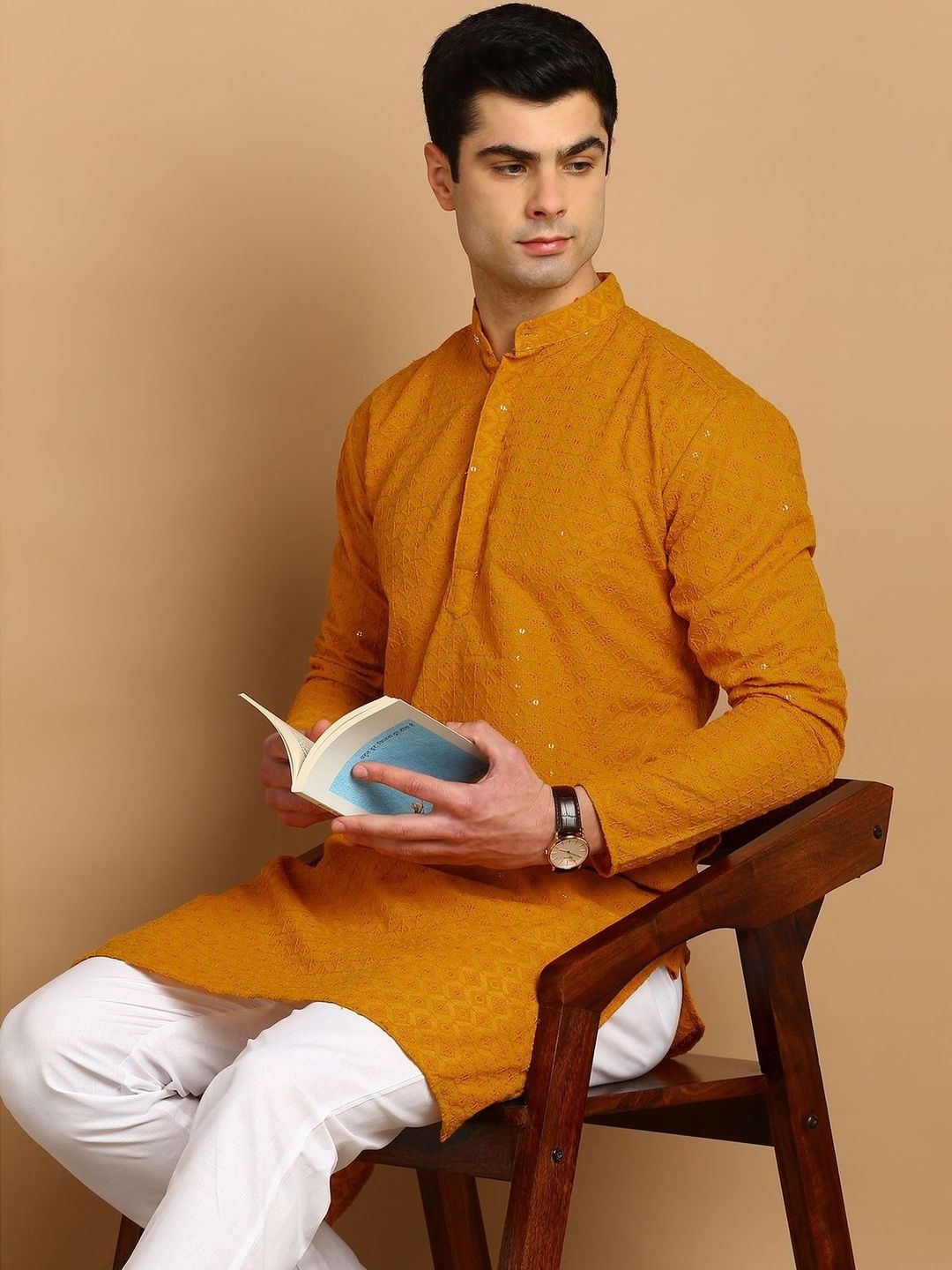 Anouk Mirage Men Ethnic Motifs Embroidered Regular Thread Work Pure Cotton Kurta with Trousers-picture-15