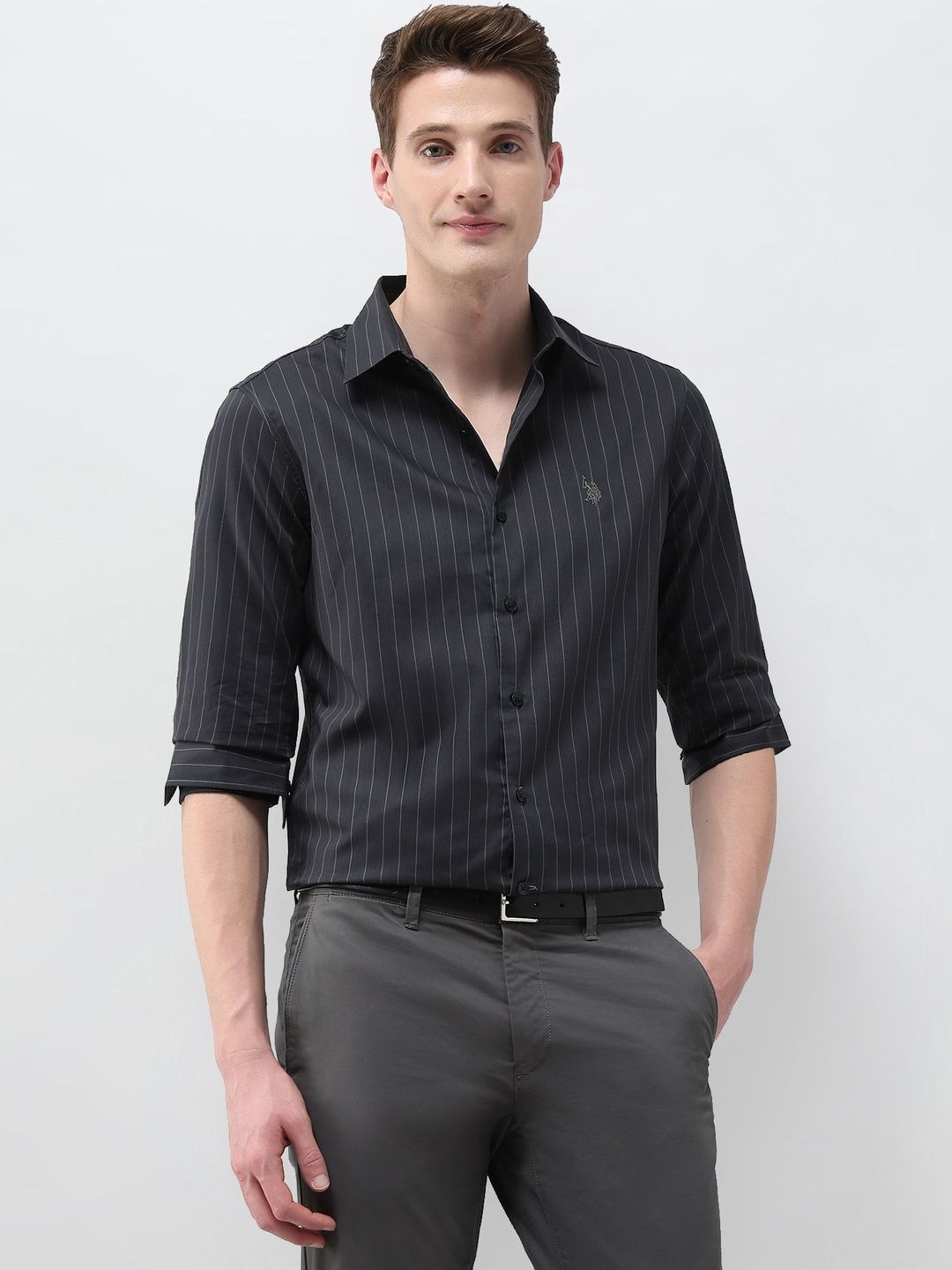 U.S. Polo Assn.Vertical Striped Satin Tailored Fit Pure Cotton Shirt