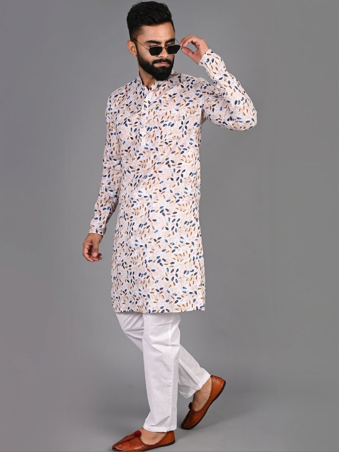 Anouk Mirage Men Floral Printed Mirror Work Kurta