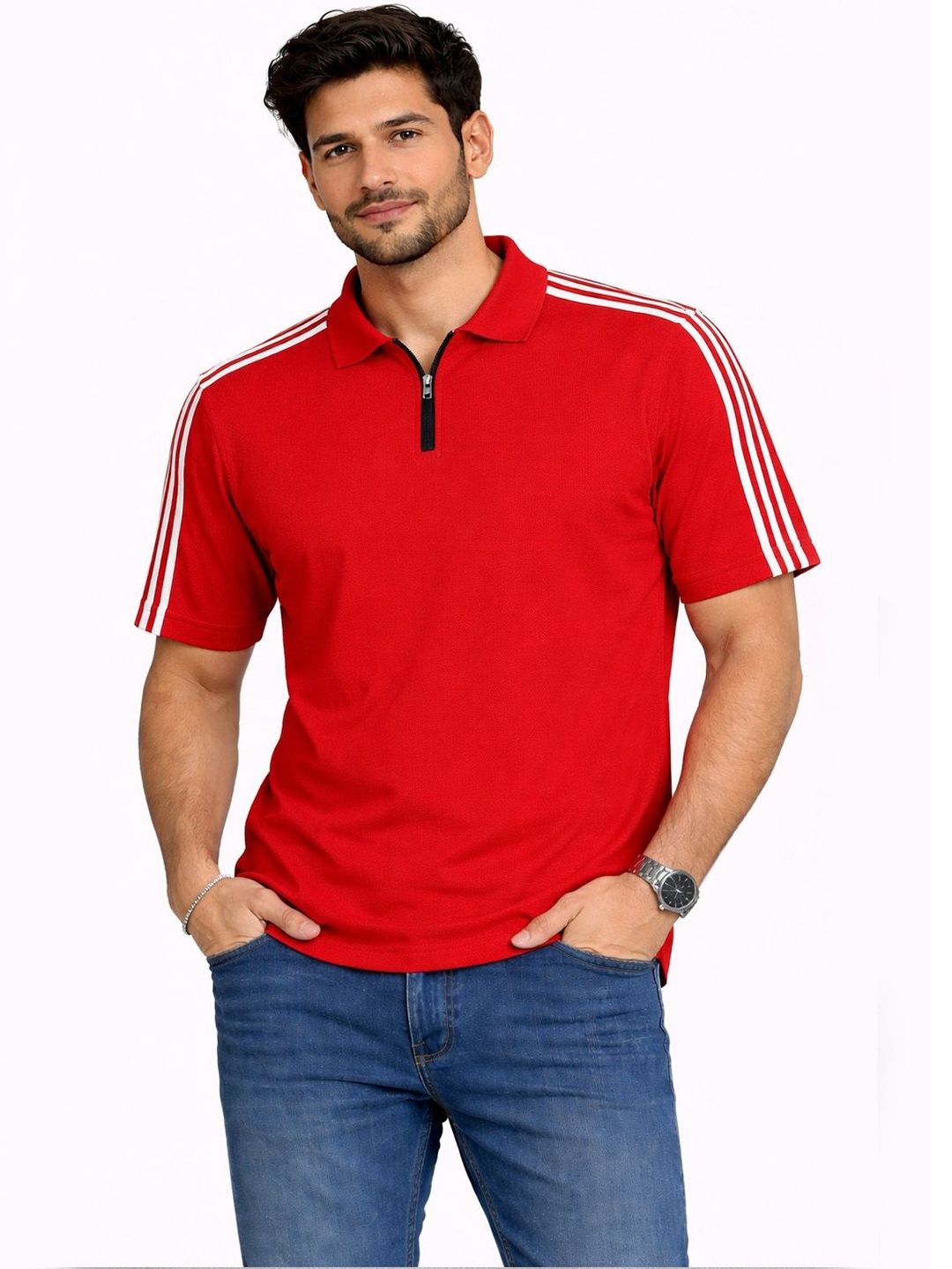 Organic Chics Men 2 Striped Polo Collar Dri-FIT Slim Fit T-shirt-picture-48