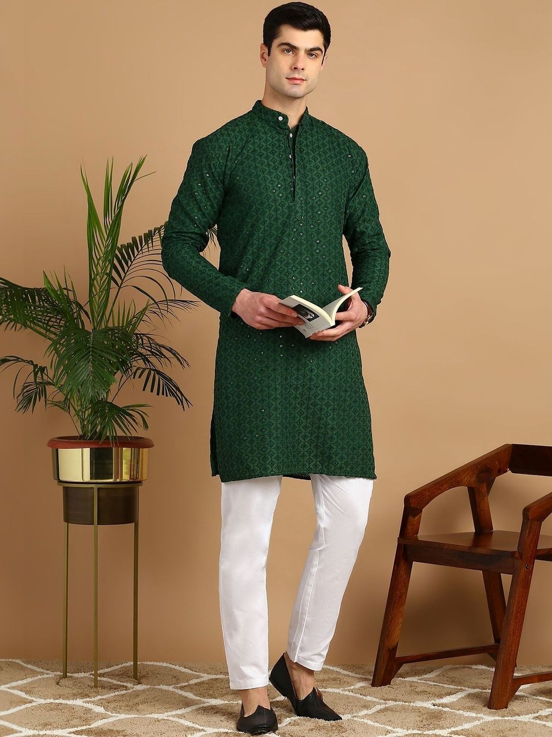 Anouk Mirage Men Ethnic Motifs Regular Sequinned Pure Cotton Kurta with Pyjamas-picture-27