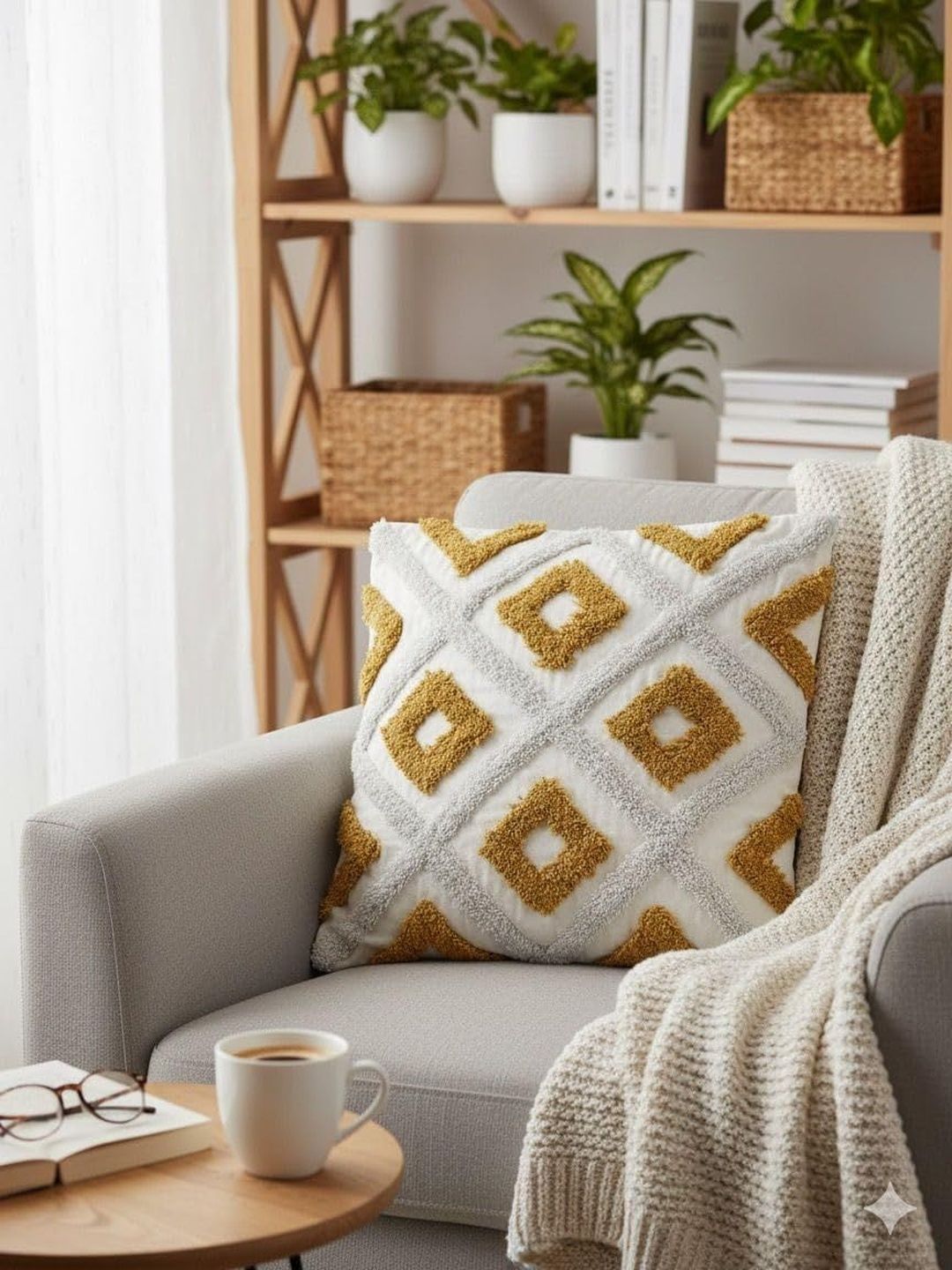 CASA-NEST Yellow Set of 5 Square Cushion Covers-picture-10