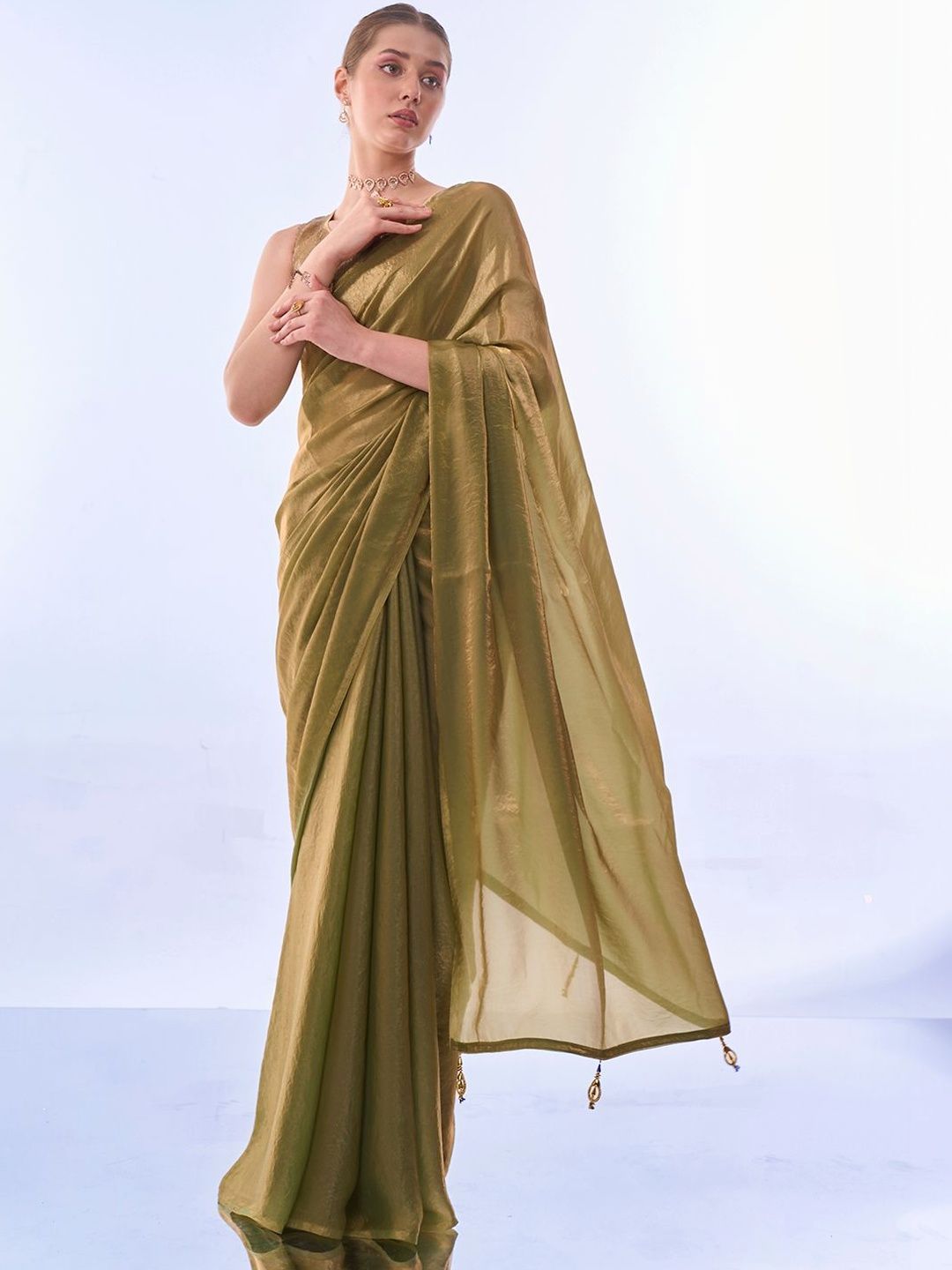 KALINI Woven Design Sequinned Pure Chiffon Saree-picture-29