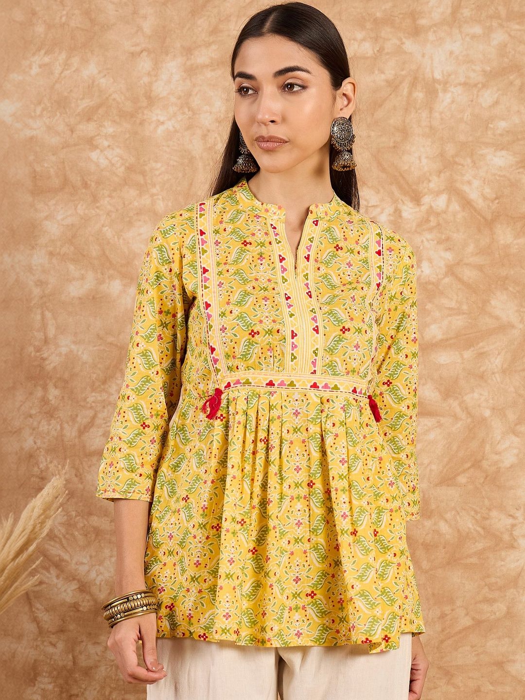 SZN Floral Print Mandarin Collar Ethnic Cotton Blend Top-picture-41