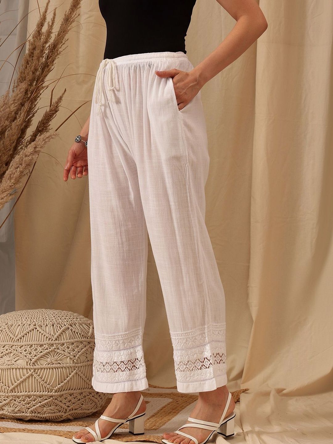 ADA Women Embroidered Lace Linen Blend Ethnic Palazzos-picture-38