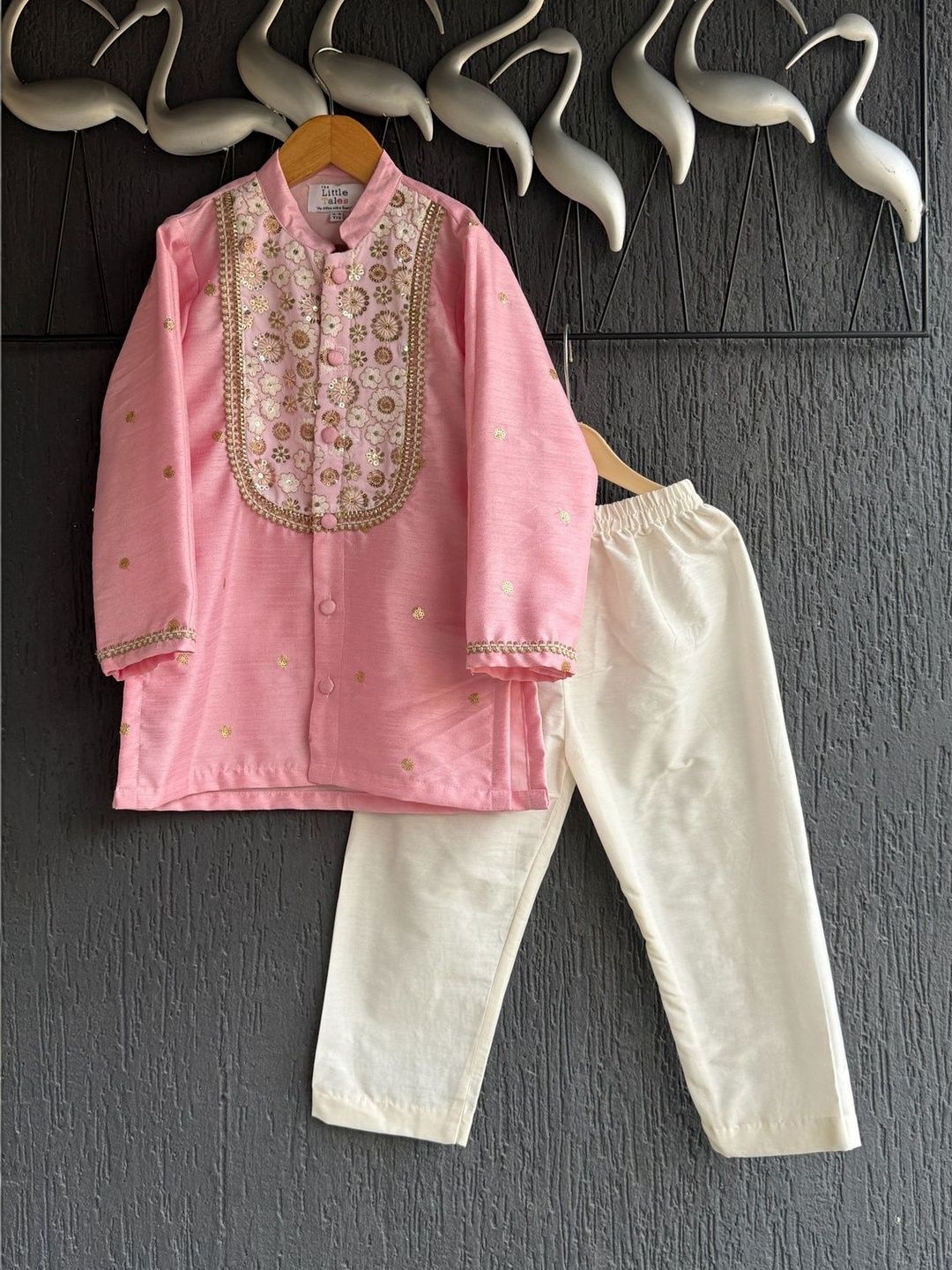 The Little Tales Boys Floral Embroidered Regular Sequinned Kurta with Pyjamas-picture-38