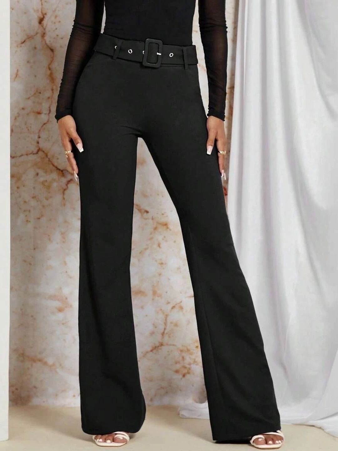 Stylecast X Slyck Solid High-Rise Wide Leg Trousers with Belt-image-48