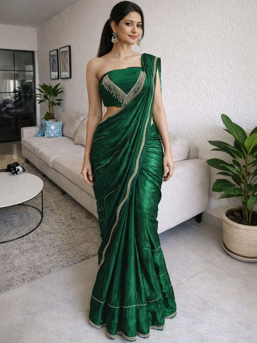 NANCY DESIGNER Beads and Stones Satin Heavy Work Saree-picture-53