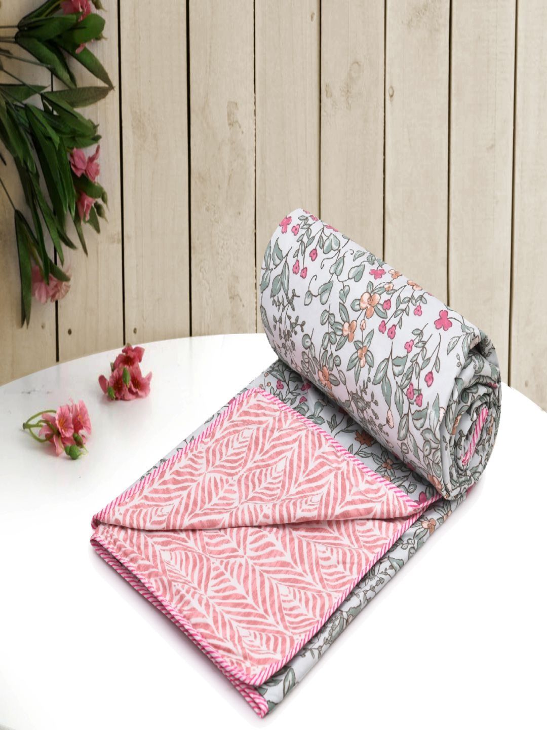 RRC Green & Pink Floral Microfiber AC Room 150 GSM Dohar-image-7