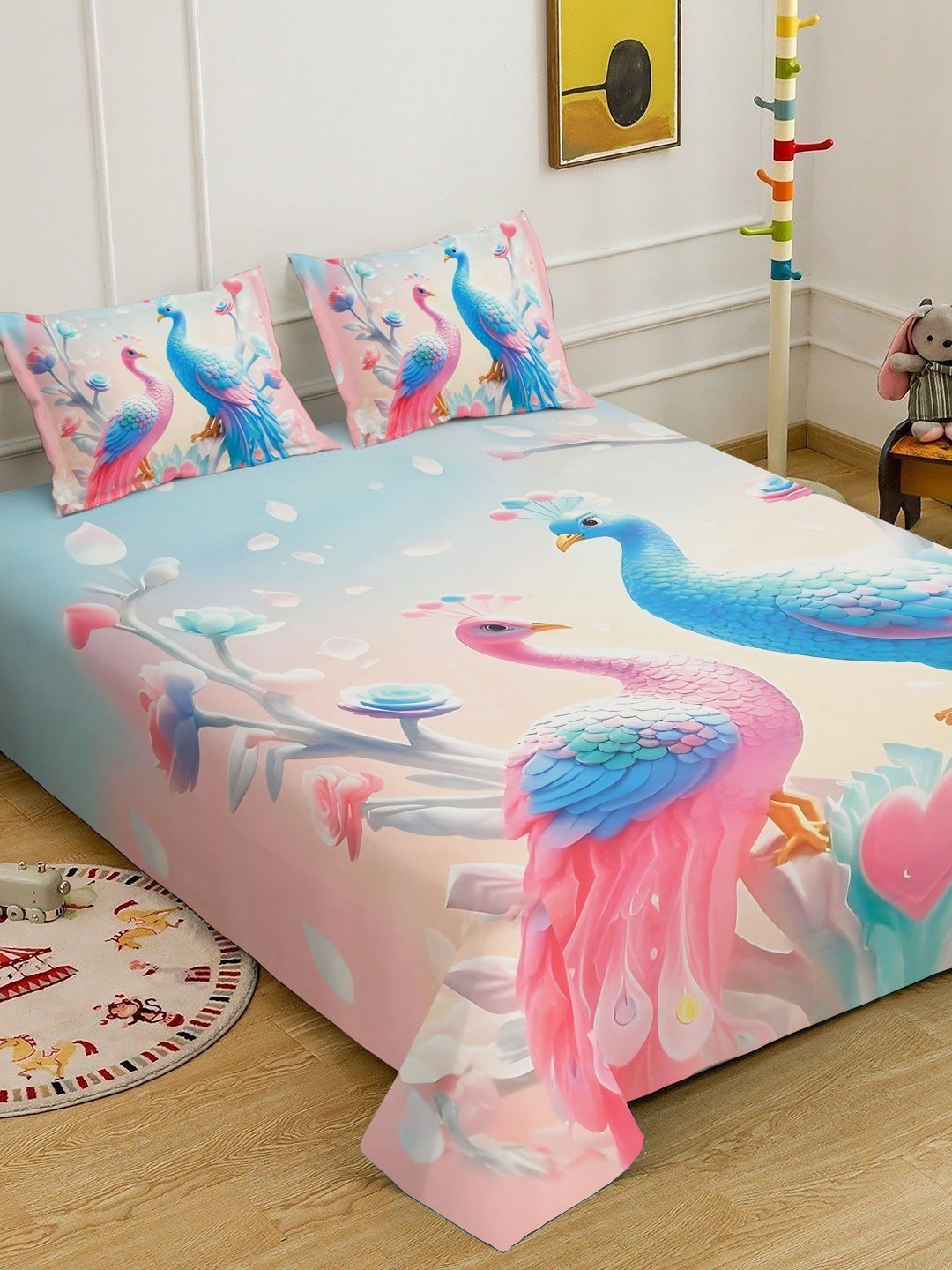 Myntra Elegant Homes Pink Abstract 400 TC King 7D Bedsheet With 2 Pillow Covers-250X225 cm-picture-29