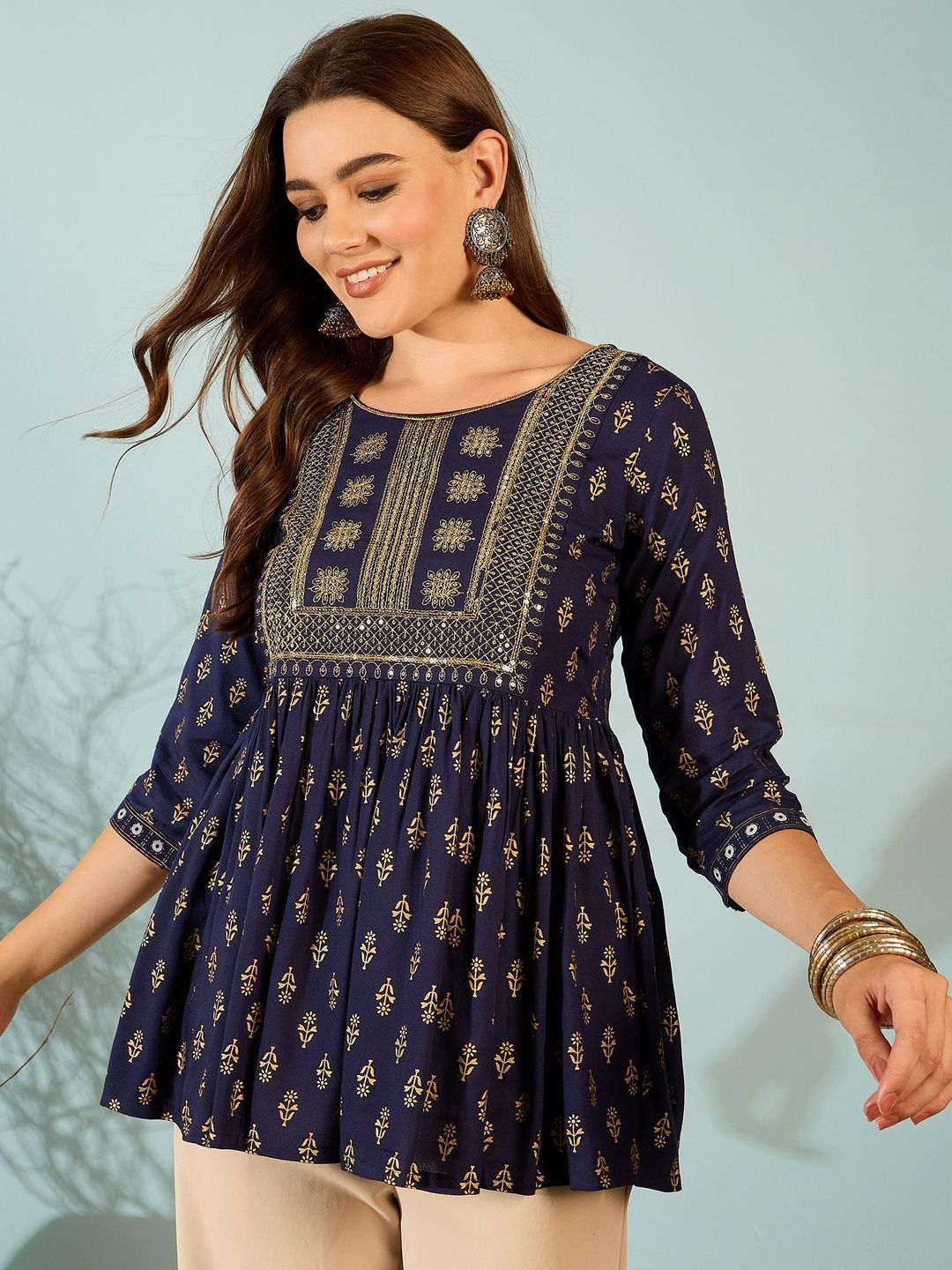 SZN Print Ethnic Cotton Blend Peplum Top-picture-56