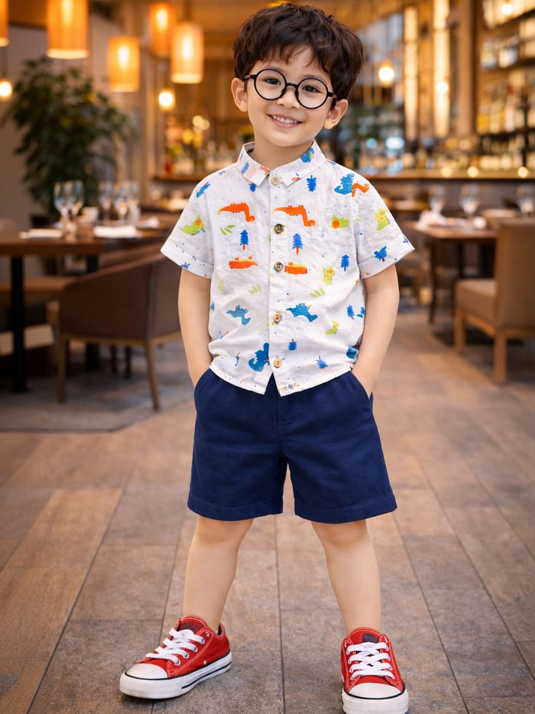 HERE&NOW Unisex Kids Printed Shirt with Shorts