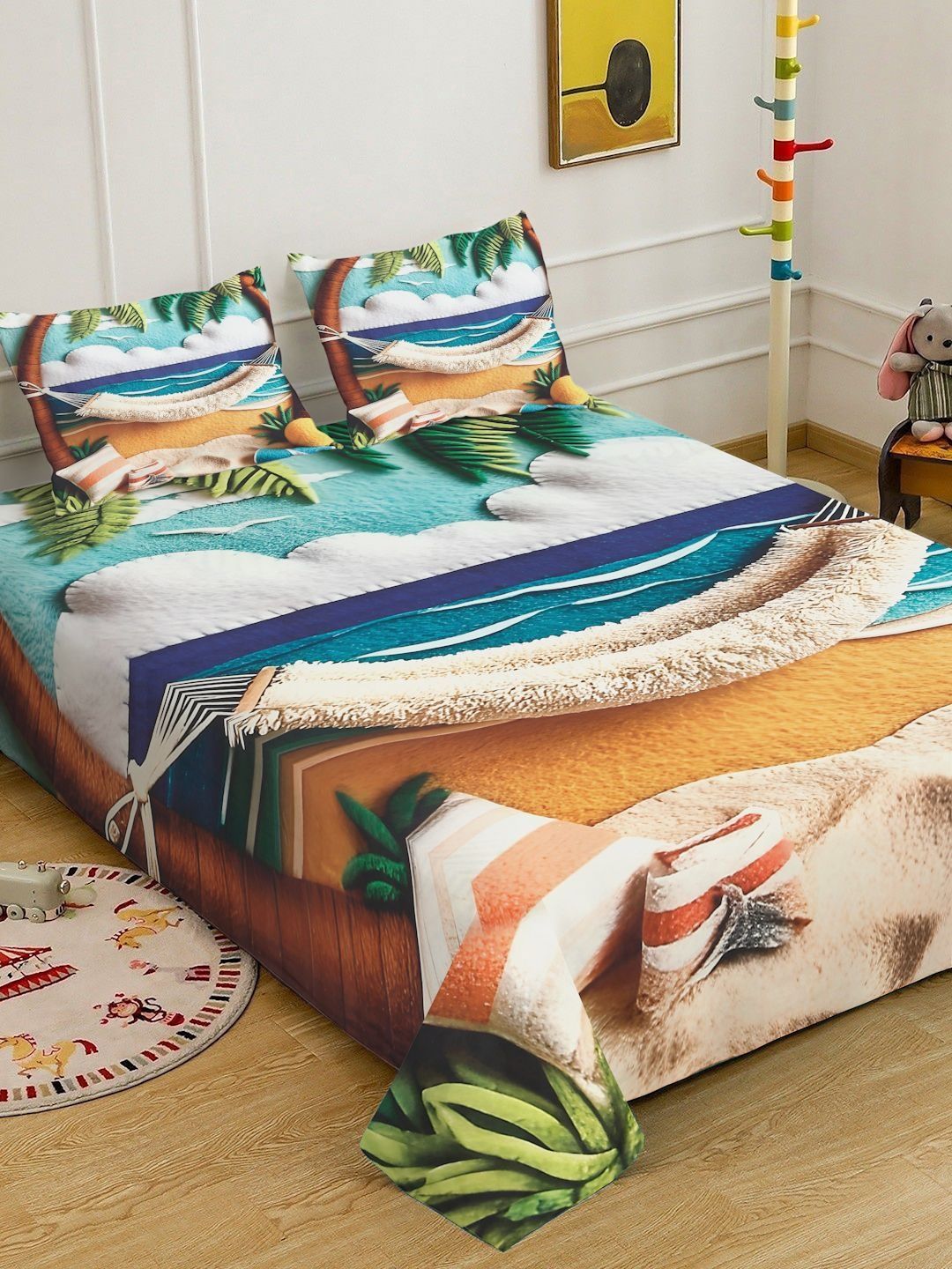 Myntra Elegant Homes Printed Flat 400 TC King 7D Bedsheet With 2 Pillow Cover-image-46