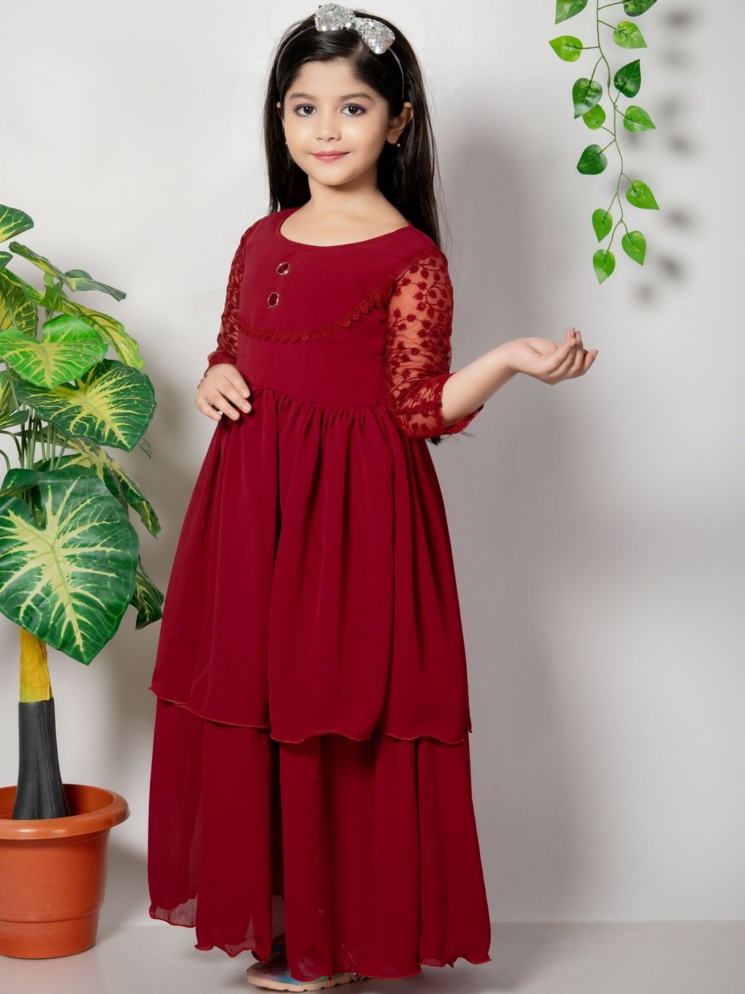 KALINI Embroidered Round Neck A-Line Maxi Dress-picture-15