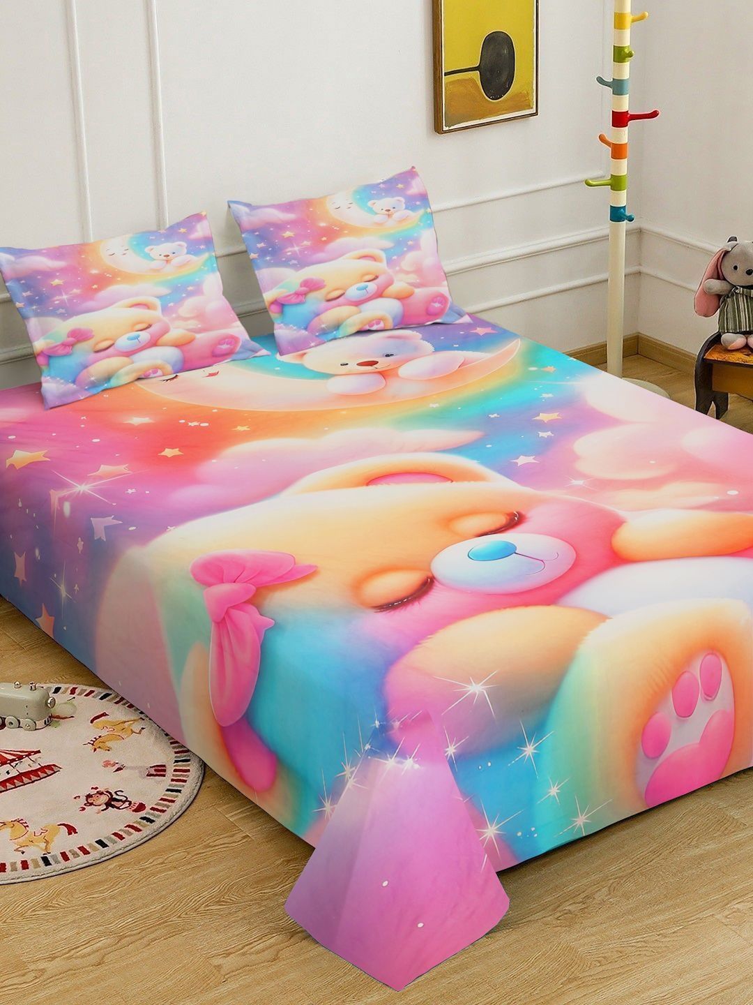 Myntra Elegant Homes Cartoon Printed Flat 400 TC King 7D Bedsheet With 2 Pillow Cover-picture-10