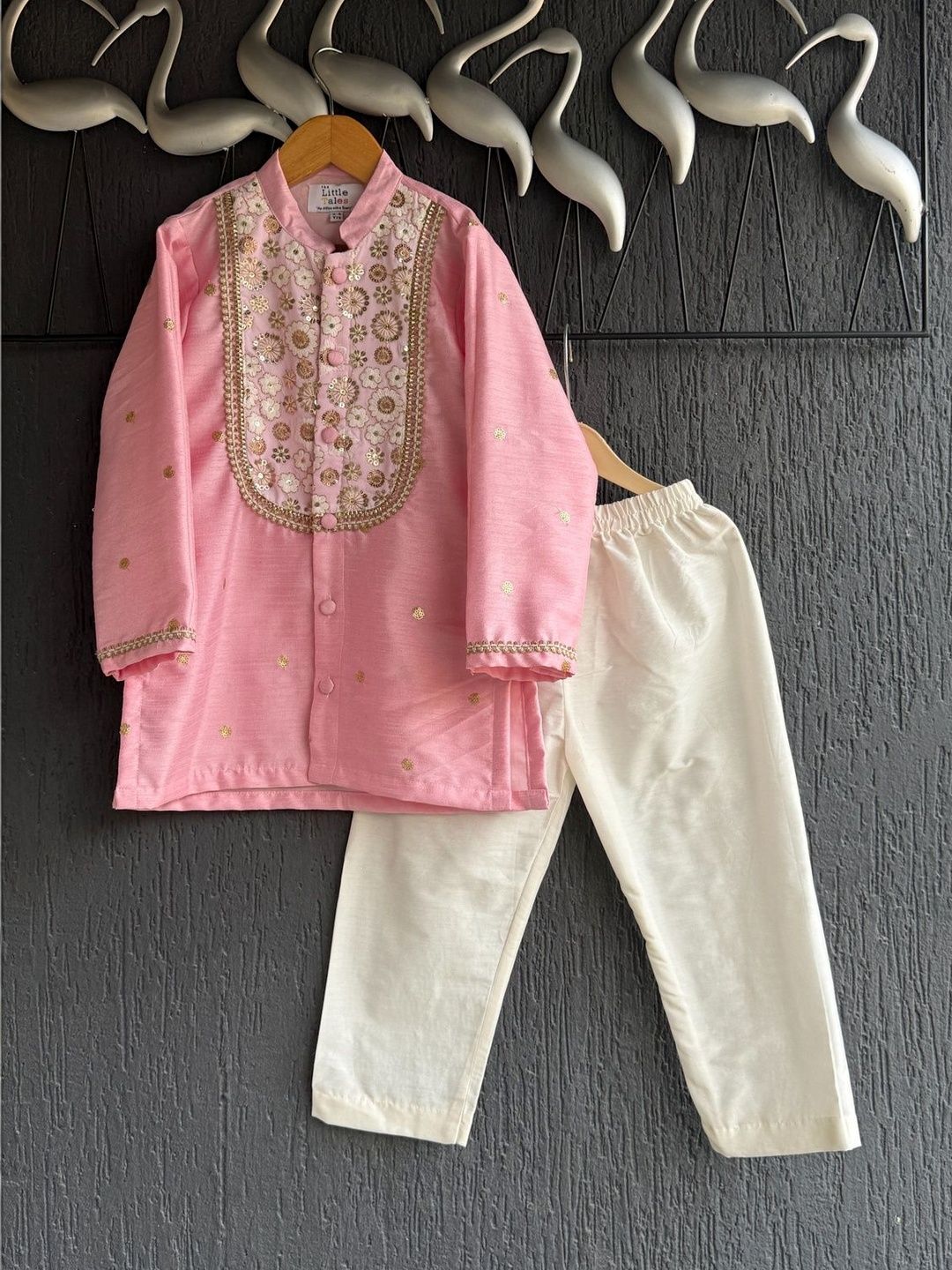 The Little Tales Boys Ethnic Motifs Embroidered Sequinned Kurta with Pyjamas-image-24