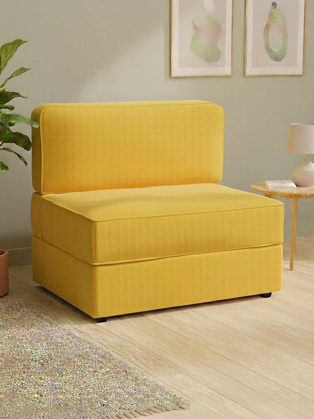 Pum Pum Yellow Leatherette 2 Seater Foldable Sofa Cum Bed-image-35