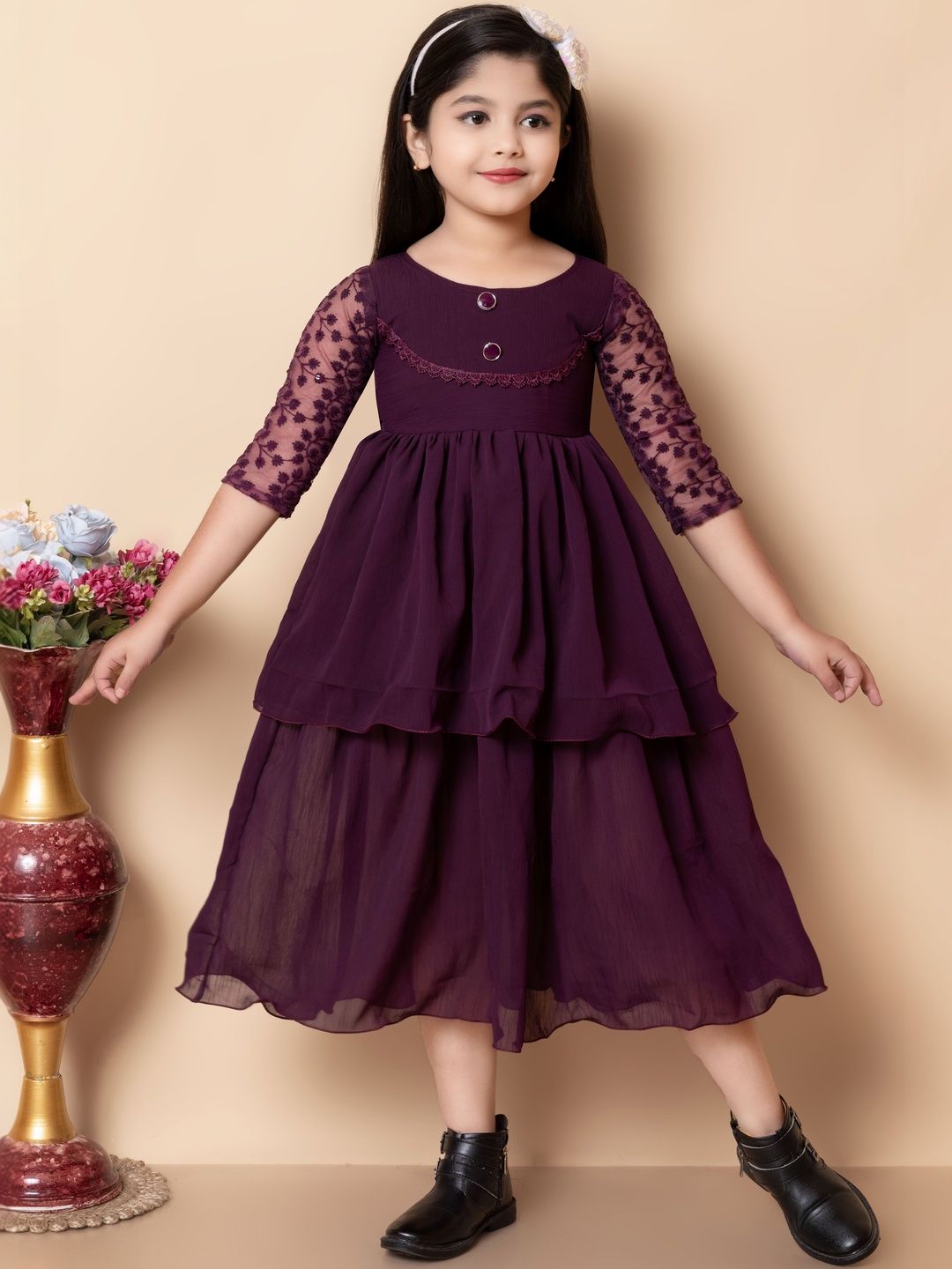 KALINI Embroidered Round Neck A-Line Maxi Dresses-picture-12