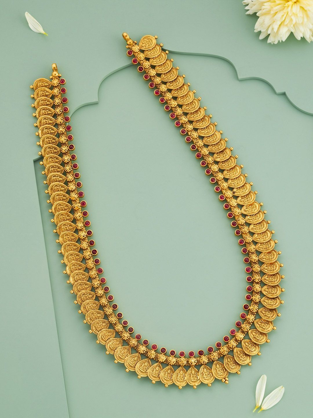 Kushal's Fashion Jewellery Silver Brass-Plated Temple Necklace-image-38