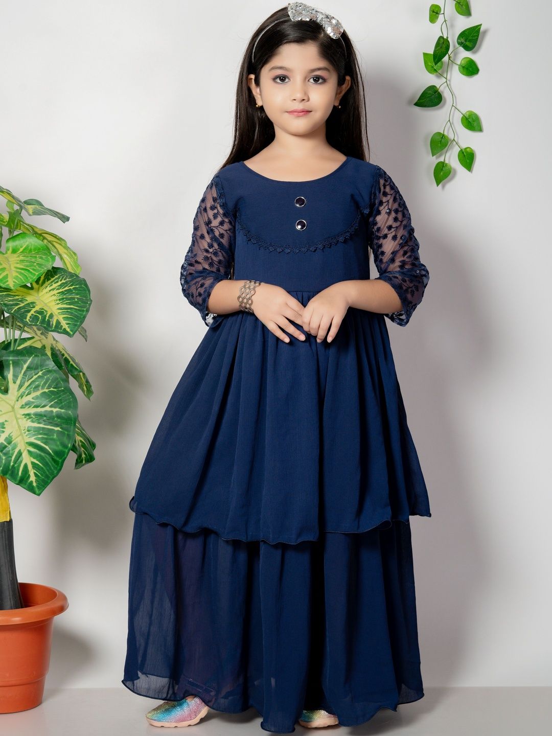 KALINI Embroidered Round Neck A-Line Maxi Dresses-picture-27