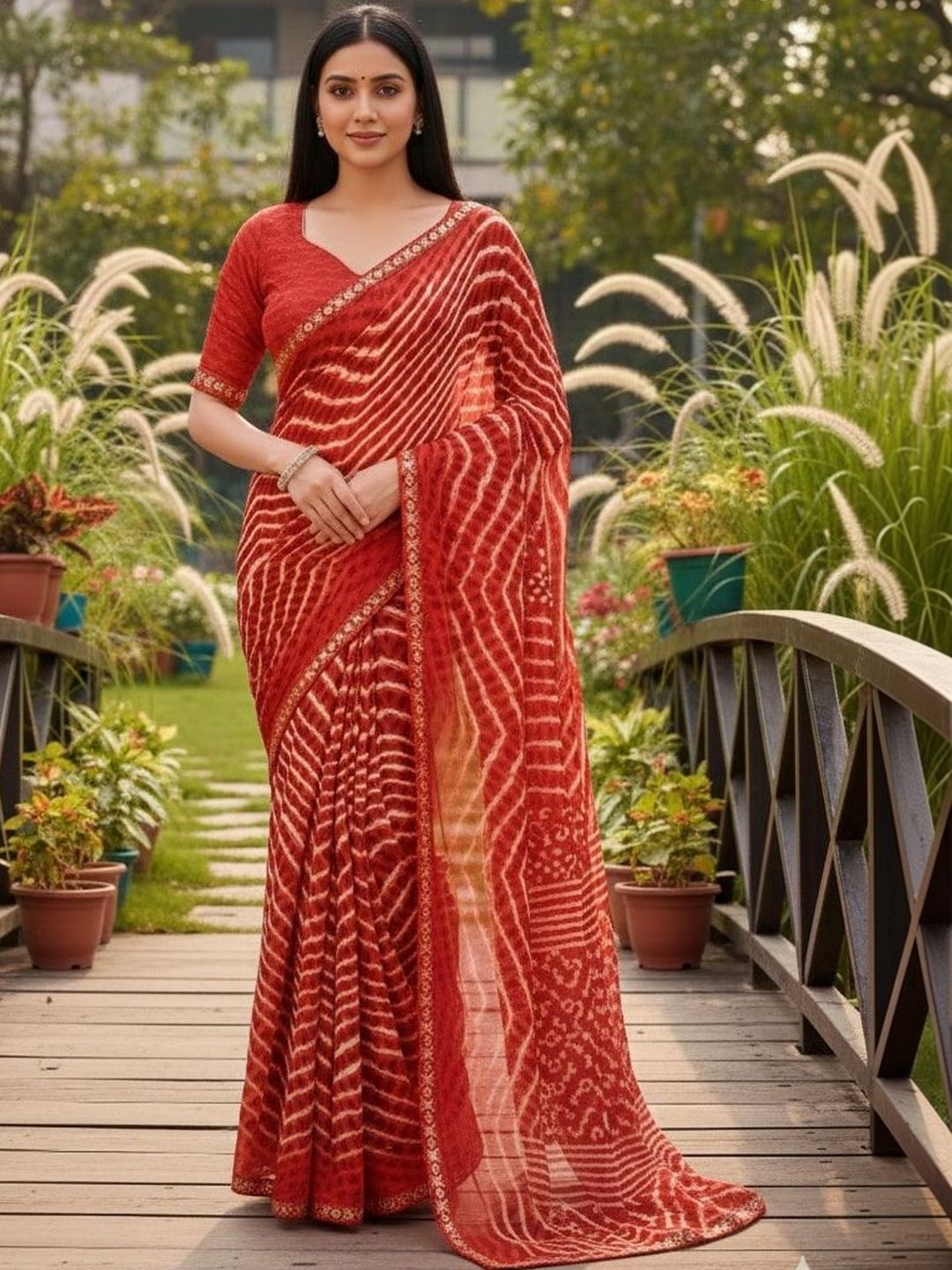 HERE&NOW Leheriya Pure Georgette Leheriya Saree-picture-10