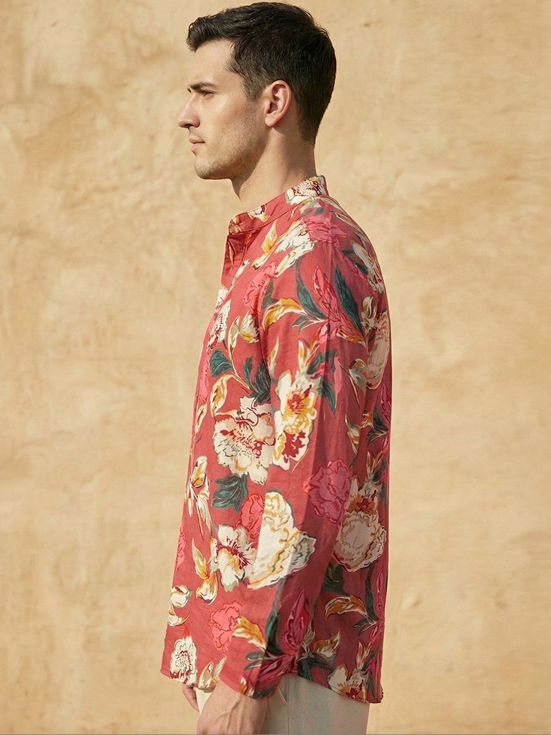 CHHAAP Men Floral Printed Summer Sheers Kurta-image-6