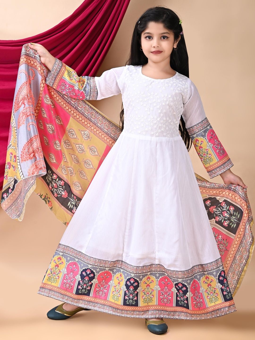 KALINI Embroidered Round Neck A-Line Maxi Dresses-picture-39