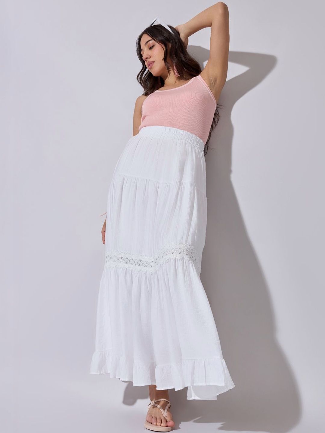 SHOWOFFFF Women Cotton Cambric Maxi Tiered Skirt-picture-57