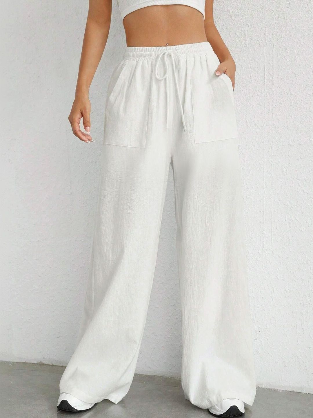 Stylecast X Slyck Solid High-Rise Wide Leg Drawstring Trousers-picture-11