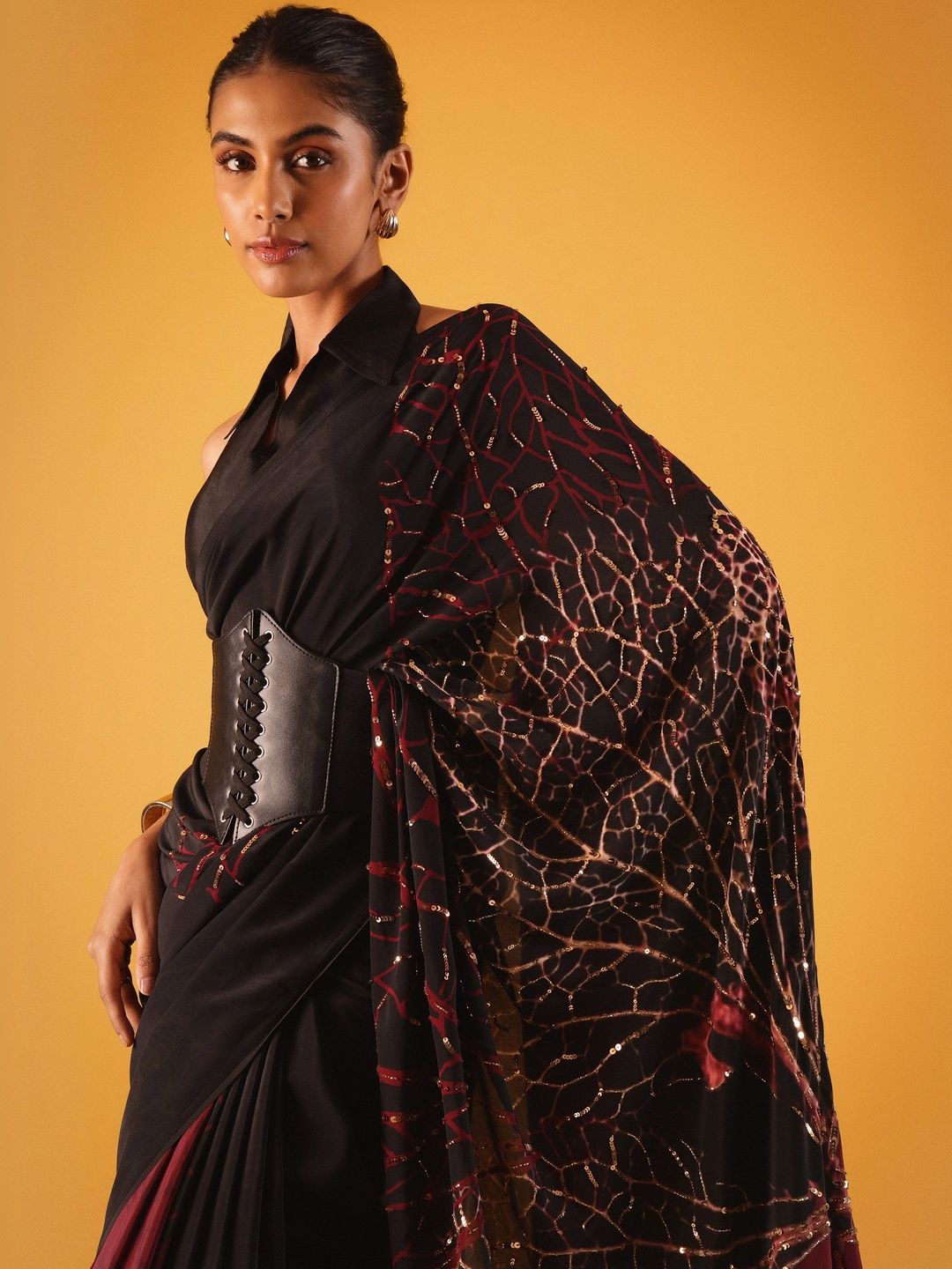 Satya Paul Sequinned Silk Blend Heavy Work Saree-picture-58