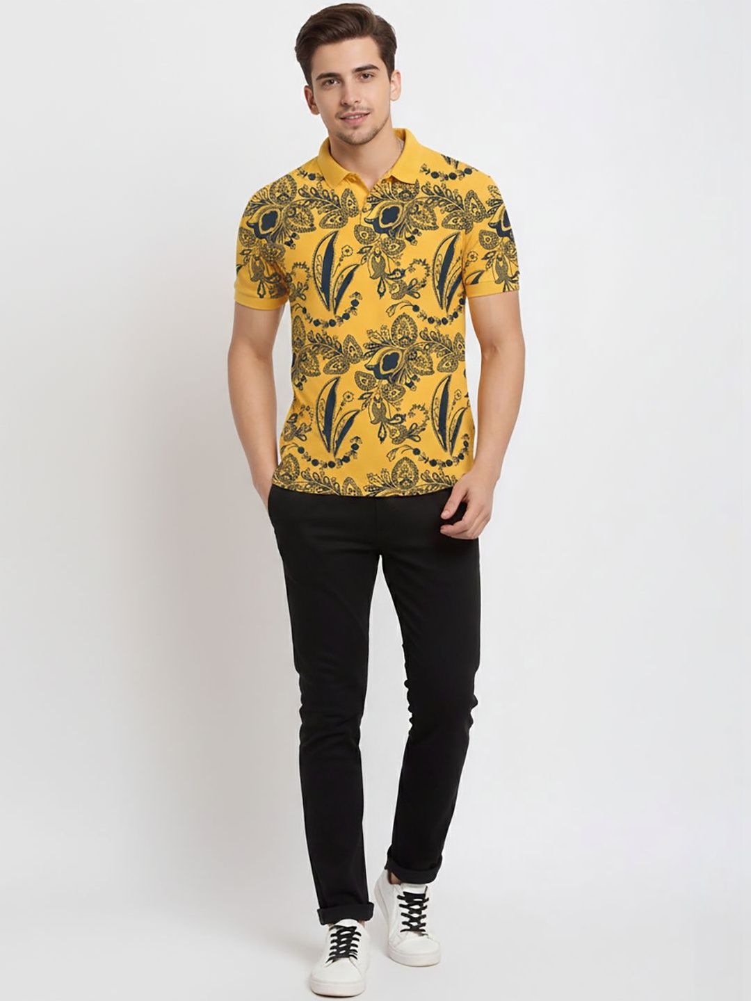 Buy SZN Men Floral Printed Polo Collar T Shirt - Tshirts for Men ...