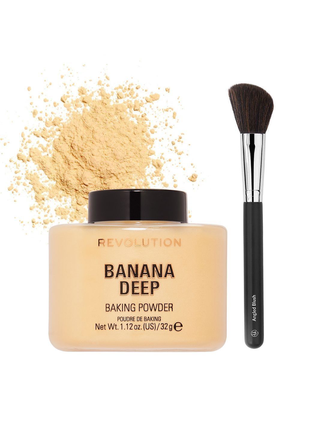 Makeup Revolution London Baking Powder - 32 g - Banana Deep & Angled Blush Brush-image-2