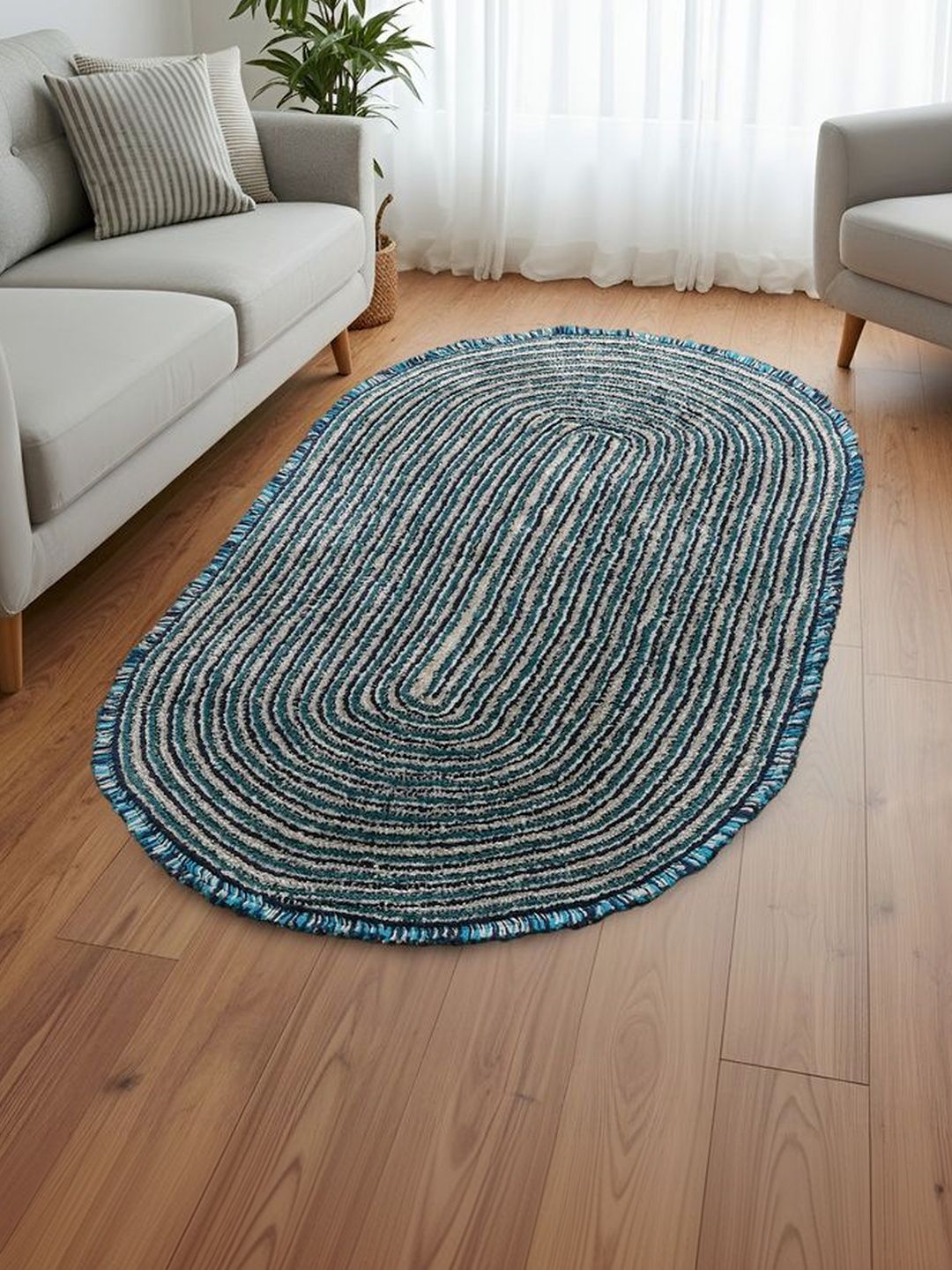 FINE TEX WORLD Blue Striped Handmade Polyester Carpet-picture-47