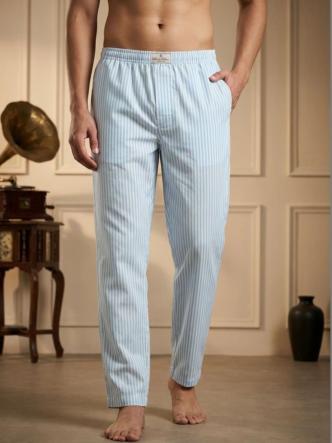 TIGER SNAKE Striped Cotton Mid-Rise Straight-Leg Lounge Pant-picture-52