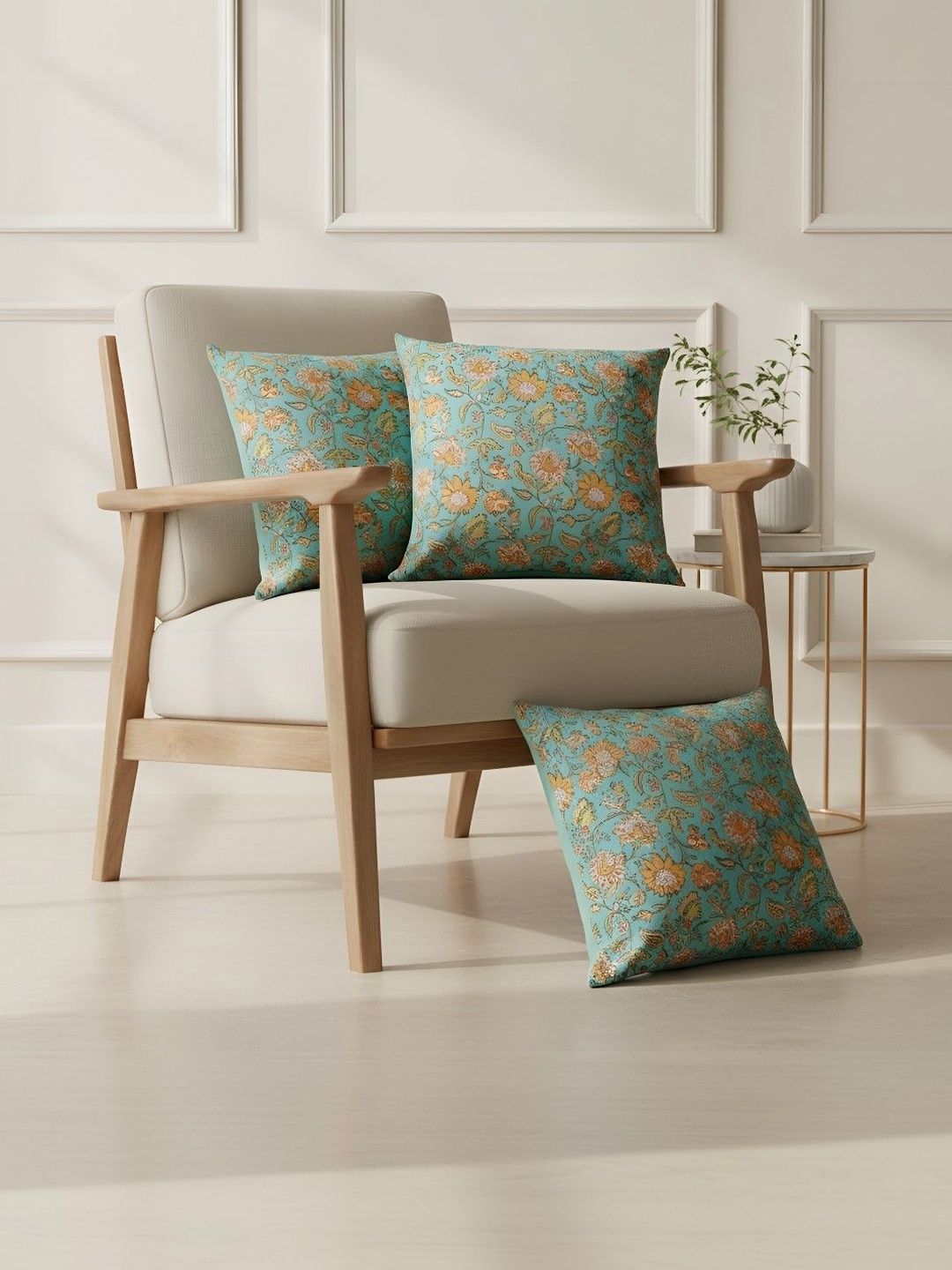 INDHOME LIFE Multicoloured Set of 3 Floral Square Cushion Covers