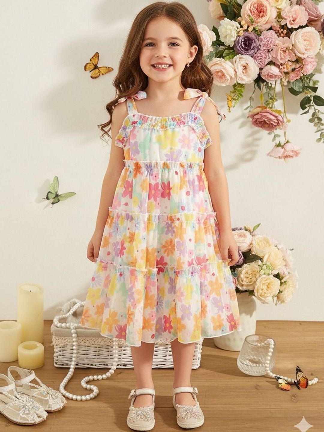 DHARMIKAAY TRENDZ Floral Print Flutter Sleeve Fit & Flare Dress