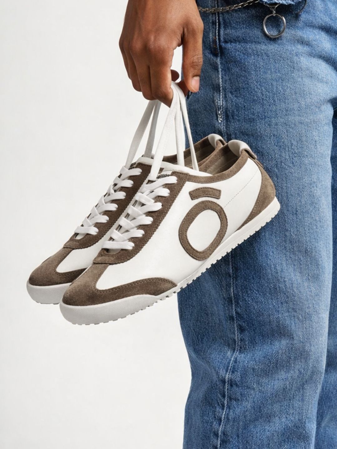 Bewakoof Men's White & Brown Dune Color Block Suede Leather Low-Top Sneakers-image-48
