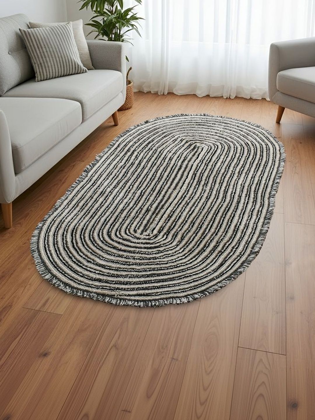 FINE TEX WORLD Black Striped Handmade Polyester Carpet-picture-17