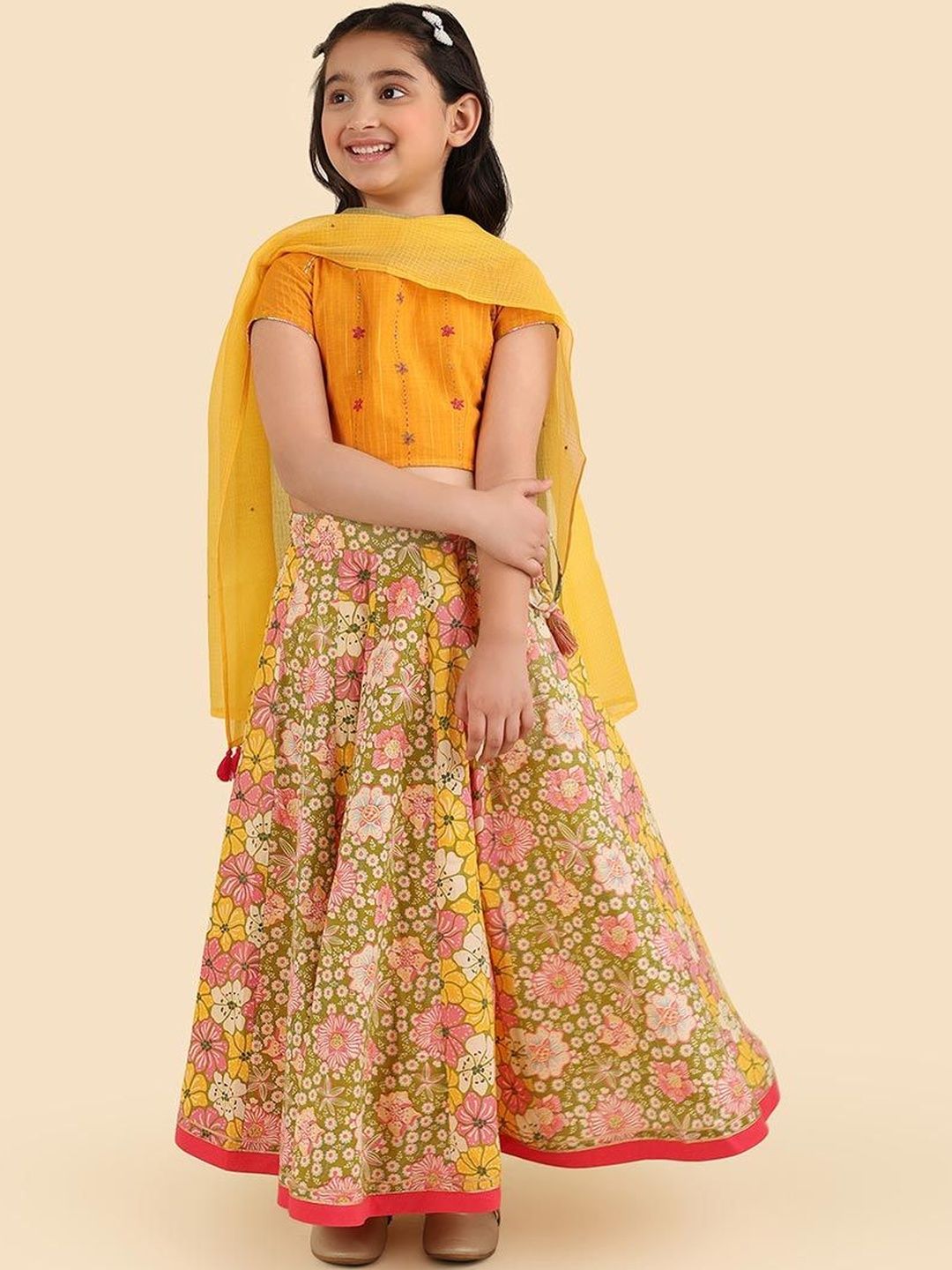 Fabindia Girls Embroidered Thread Work Ready to Wear Lehenga & Blouse With Dupatta-picture-31
