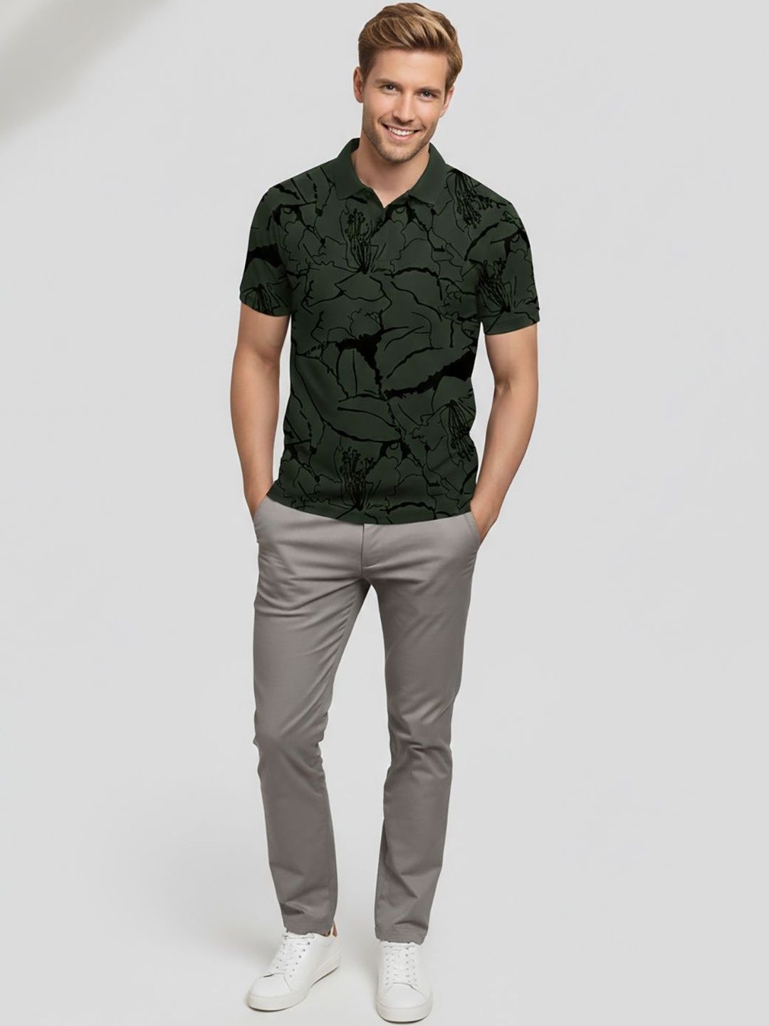 Buy SZN Men Floral Printed Polo Collar T Shirt - Tshirts for Men ...