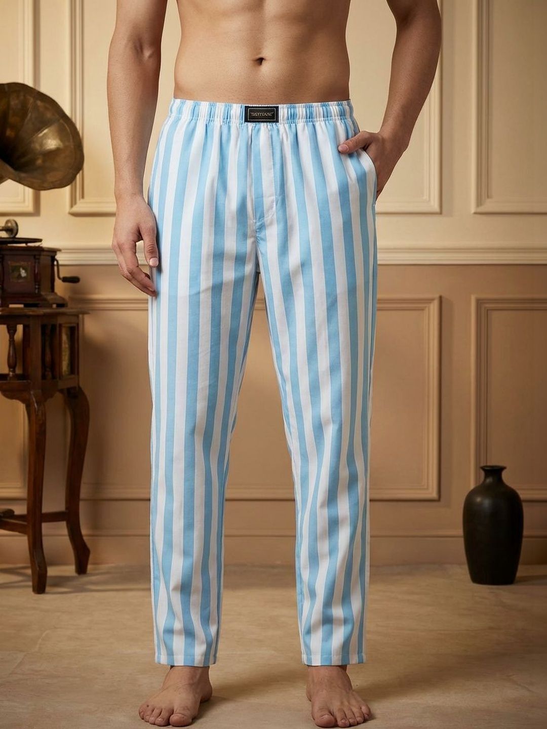 TIGER SNAKE Striped Cotton Mid-Rise Straight-Leg Lounge Pant-picture-18