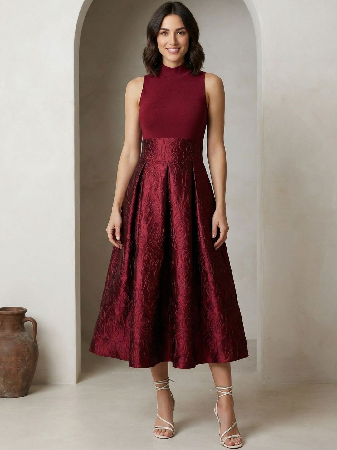 Zucchini Jacquard Fit & Flare Midi Dress-picture-28