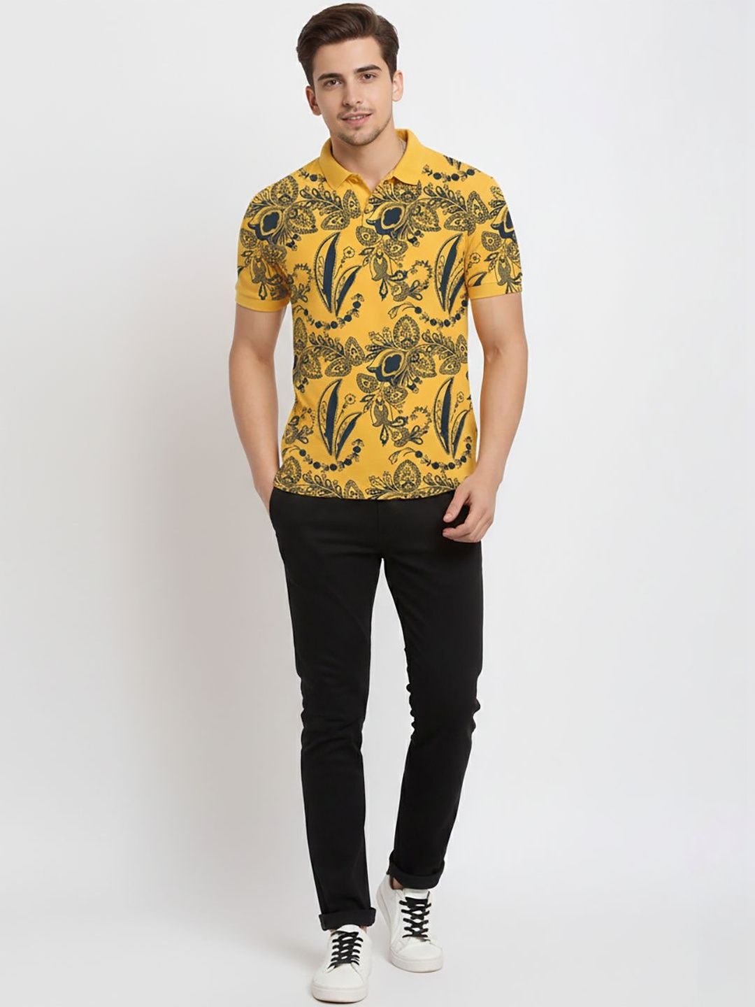 Buy SZN Men Floral Printed Polo Collar T Shirt - Tshirts for Men ...