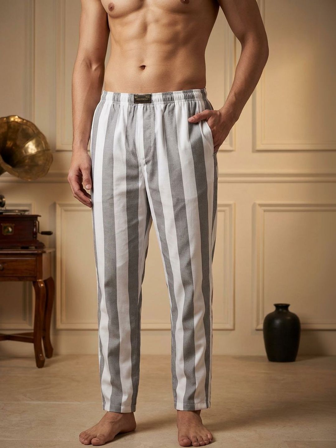 TIGER SNAKE Striped Cotton Mid-Rise Straight-Leg Lounge Pant-picture-14