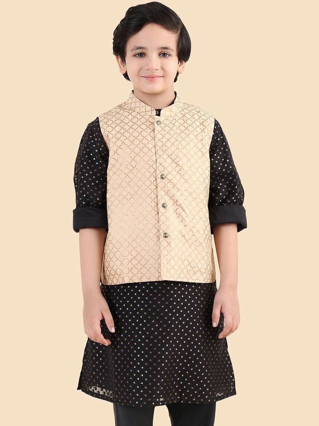 Fabindia Boys Printed Mandarian Collar Neck Woven Nehru Jacket-image-32