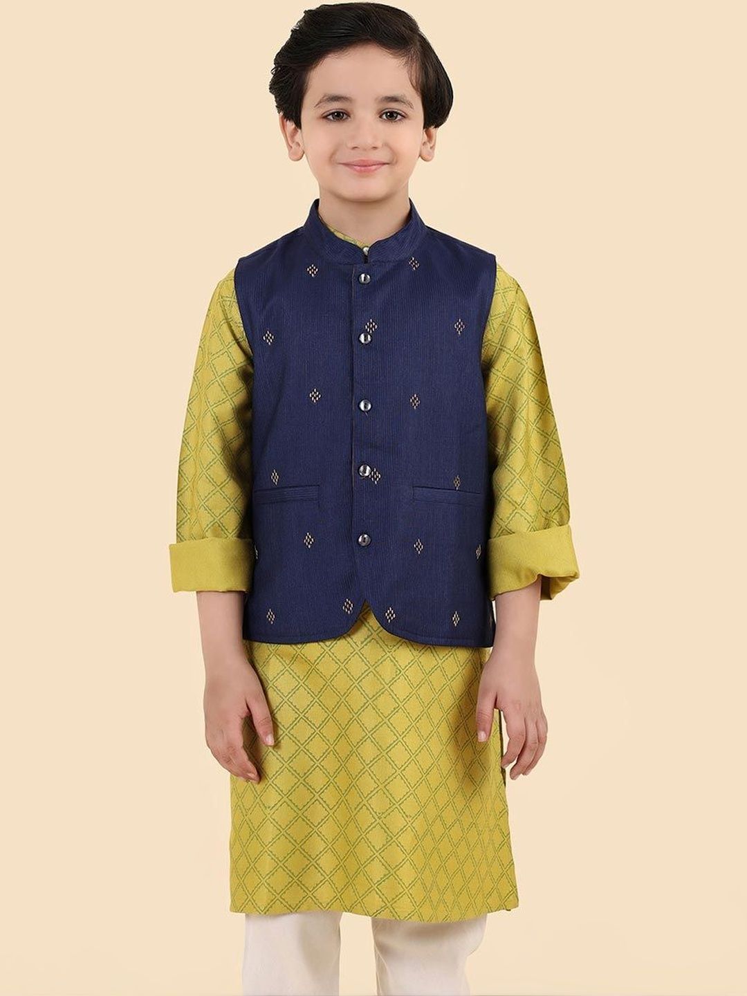 Fabindia Boys Embroidered Mandarian Collar Neck Woven Nehru Jacket-picture-29